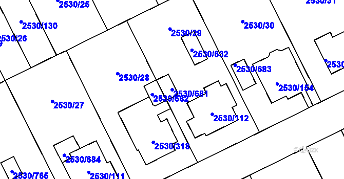 Parcela st. 2530/681 v KÚ Opava-Předměstí, Katastrální mapa