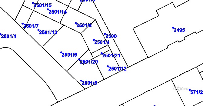 Parcela st. 2501/21 v KÚ Opava-Předměstí, Katastrální mapa