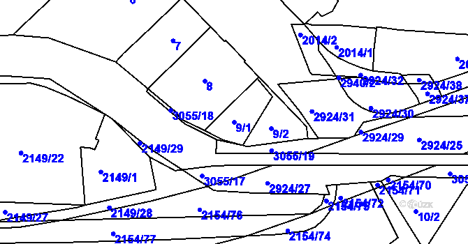Parcela st. 9/1 v KÚ Opava-Předměstí, Katastrální mapa