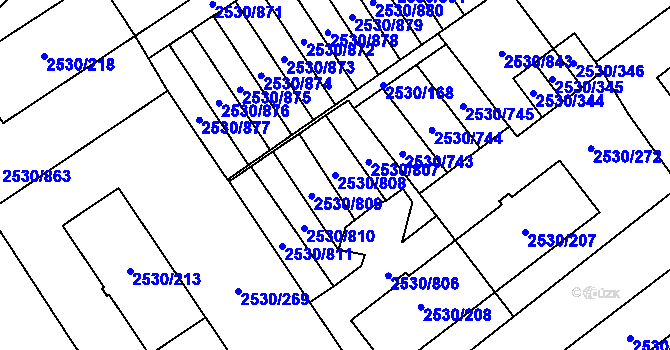 Parcela st. 2530/808 v KÚ Opava-Předměstí, Katastrální mapa