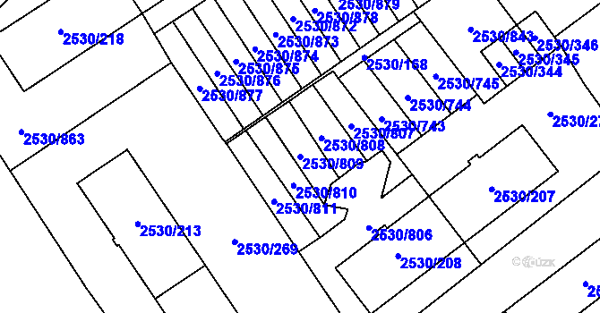 Parcela st. 2530/809 v KÚ Opava-Předměstí, Katastrální mapa