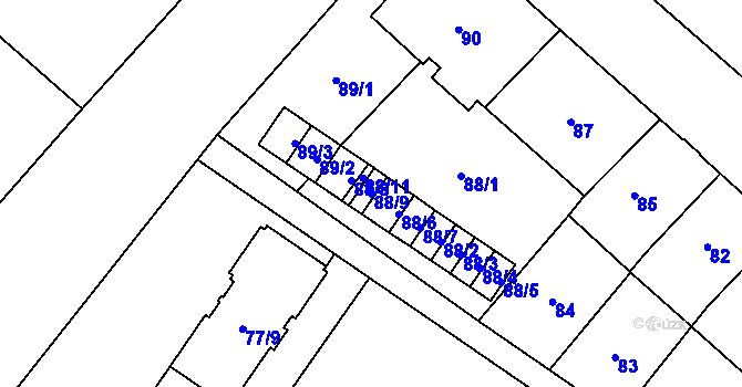 Parcela st. 88/9 v KÚ Opava-Předměstí, Katastrální mapa