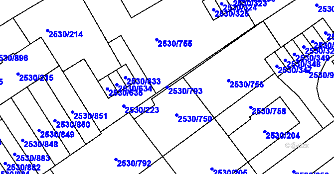Parcela st. 2530/793 v KÚ Opava-Předměstí, Katastrální mapa
