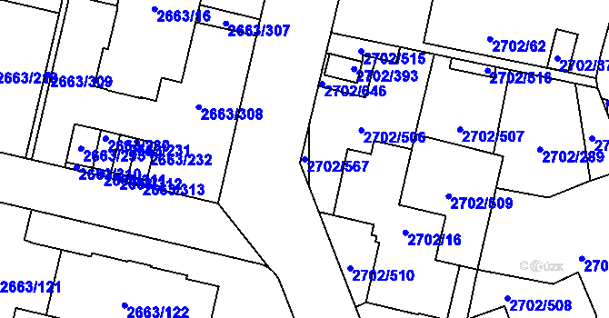 Parcela st. 2702/567 v KÚ Opava-Předměstí, Katastrální mapa