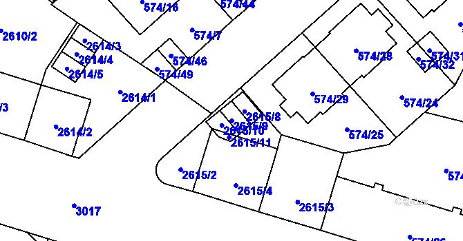 Parcela st. 2615/9 v KÚ Opava-Předměstí, Katastrální mapa