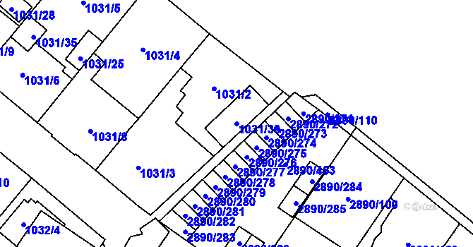 Parcela st. 1031/30 v KÚ Opava-Předměstí, Katastrální mapa