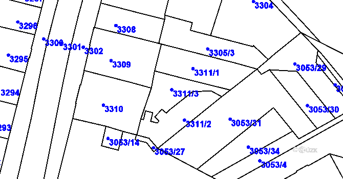 Parcela st. 3311/3 v KÚ Opava-Předměstí, Katastrální mapa