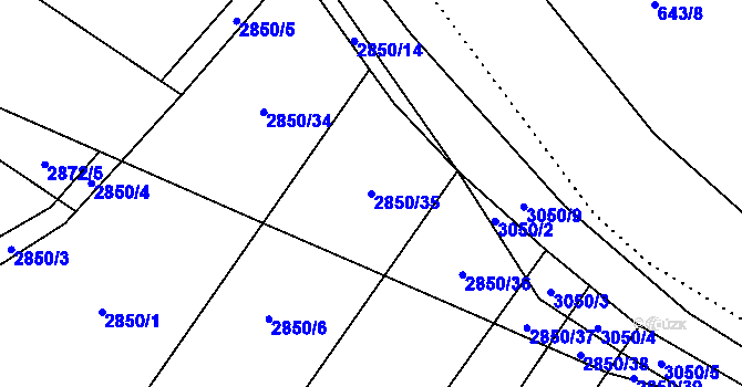 Parcela st. 2850/35 v KÚ Opava-Předměstí, Katastrální mapa