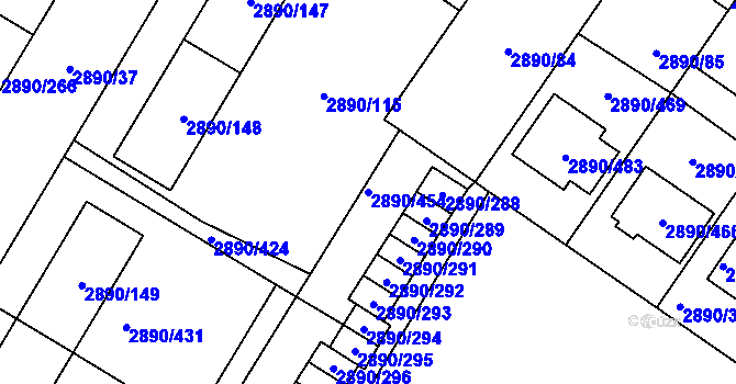 Parcela st. 2890/454 v KÚ Opava-Předměstí, Katastrální mapa