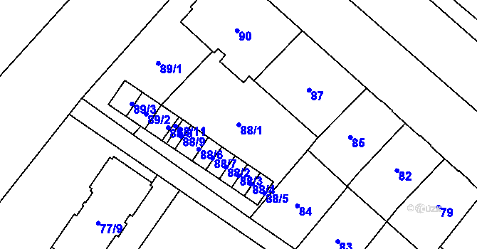 Parcela st. 88/1 v KÚ Opava-Předměstí, Katastrální mapa