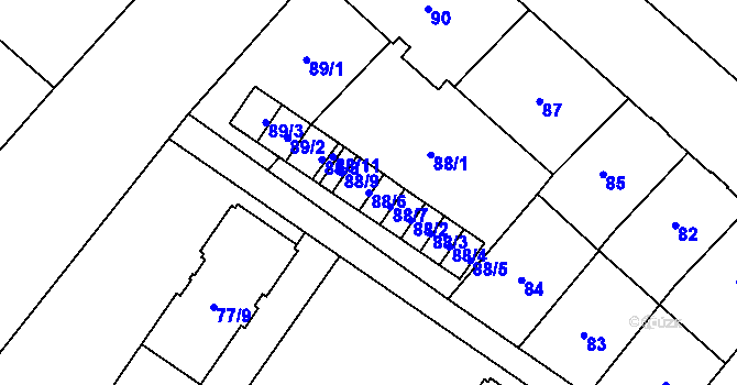 Parcela st. 88/6 v KÚ Opava-Předměstí, Katastrální mapa