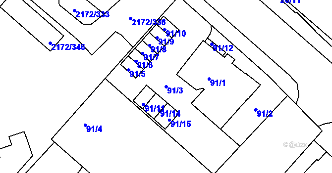 Parcela st. 91/3 v KÚ Opava-Předměstí, Katastrální mapa