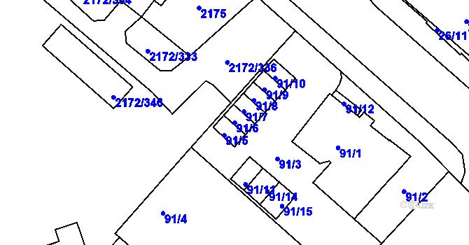Parcela st. 91/6 v KÚ Opava-Předměstí, Katastrální mapa
