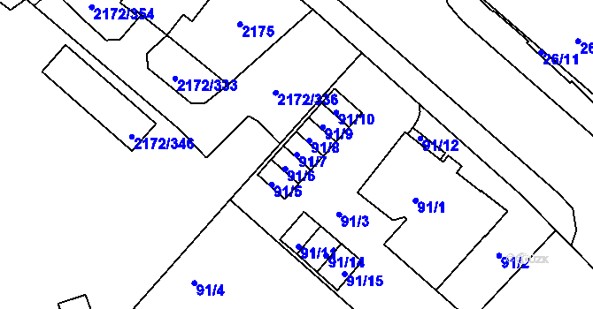 Parcela st. 91/7 v KÚ Opava-Předměstí, Katastrální mapa