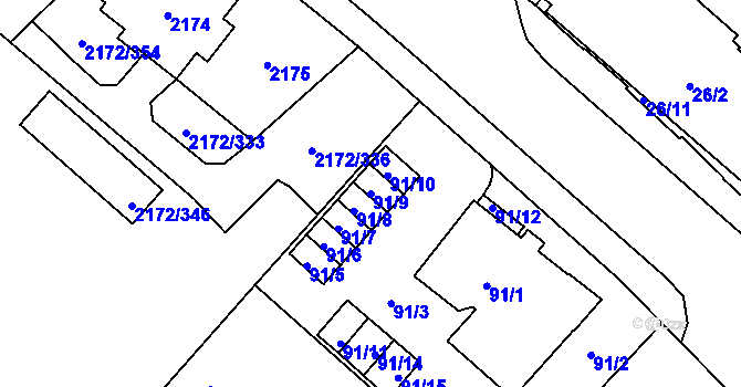 Parcela st. 91/9 v KÚ Opava-Předměstí, Katastrální mapa
