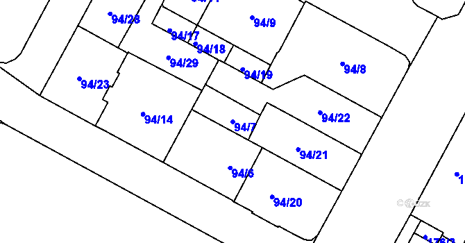 Parcela st. 94/7 v KÚ Opava-Předměstí, Katastrální mapa