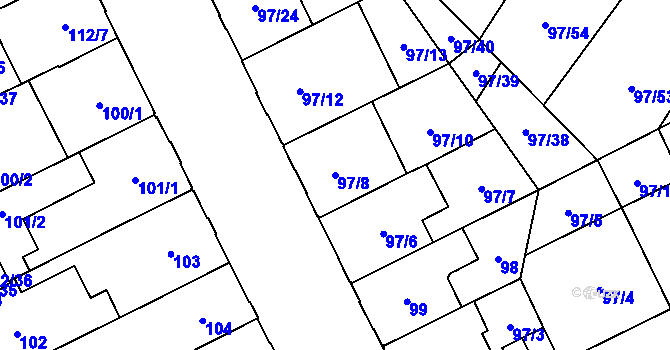 Parcela st. 97/8 v KÚ Opava-Předměstí, Katastrální mapa