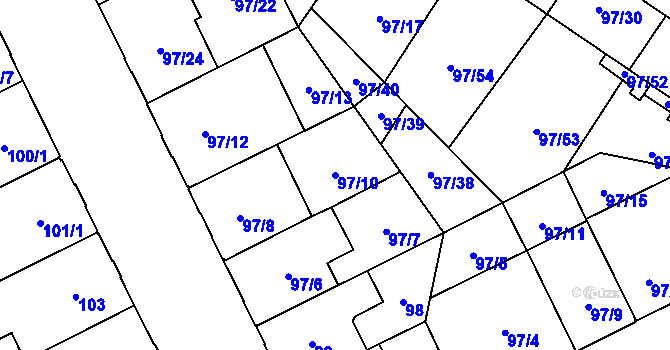 Parcela st. 97/10 v KÚ Opava-Předměstí, Katastrální mapa