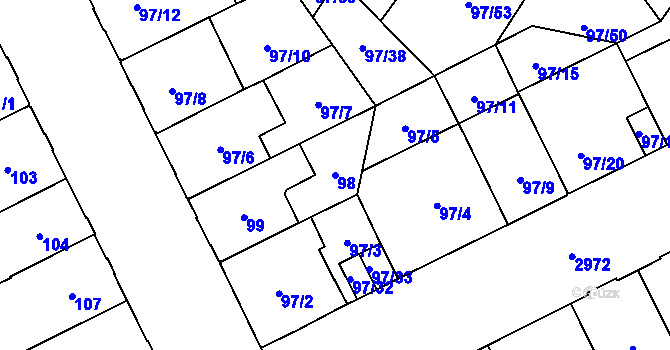 Parcela st. 98 v KÚ Opava-Předměstí, Katastrální mapa