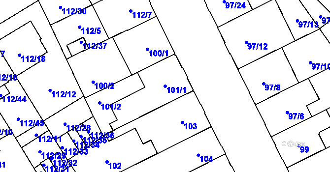 Parcela st. 101/1 v KÚ Opava-Předměstí, Katastrální mapa