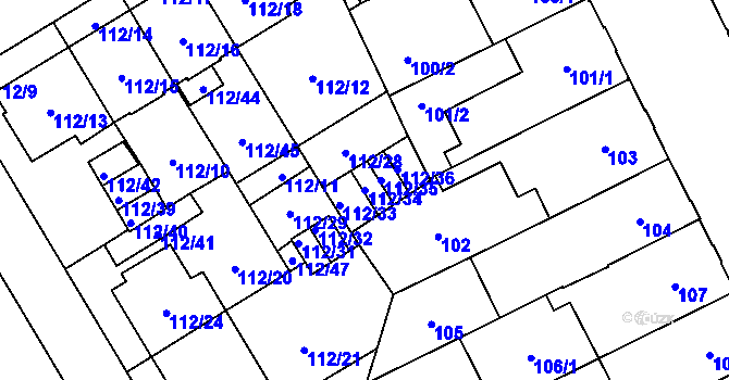 Parcela st. 112/34 v KÚ Opava-Předměstí, Katastrální mapa