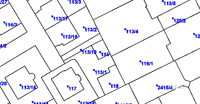 Parcela st. 115 v KÚ Opava-Předměstí, Katastrální mapa