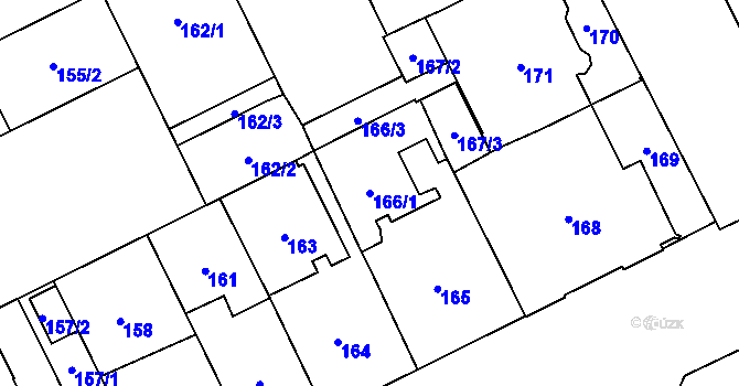 Parcela st. 166/1 v KÚ Opava-Předměstí, Katastrální mapa