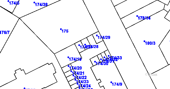 Parcela st. 174/28 v KÚ Opava-Předměstí, Katastrální mapa