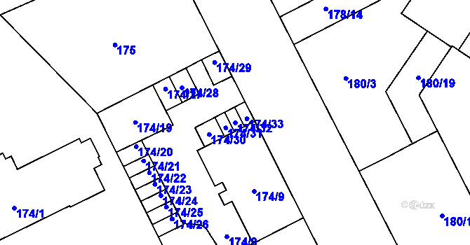 Parcela st. 174/32 v KÚ Opava-Předměstí, Katastrální mapa
