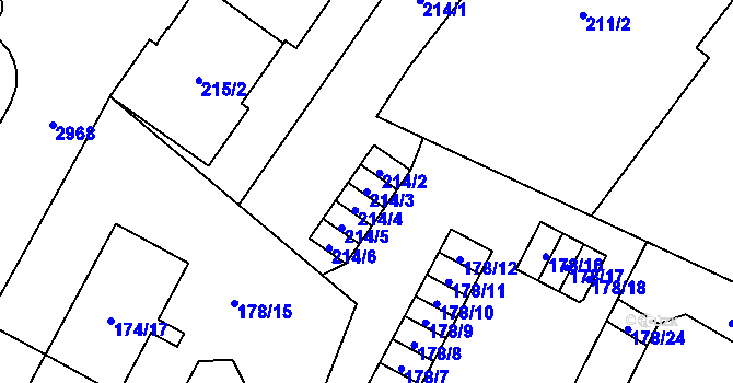 Parcela st. 214/3 v KÚ Opava-Předměstí, Katastrální mapa