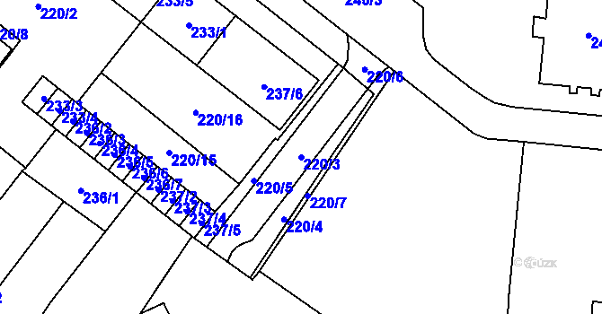 Parcela st. 220/3 v KÚ Opava-Předměstí, Katastrální mapa