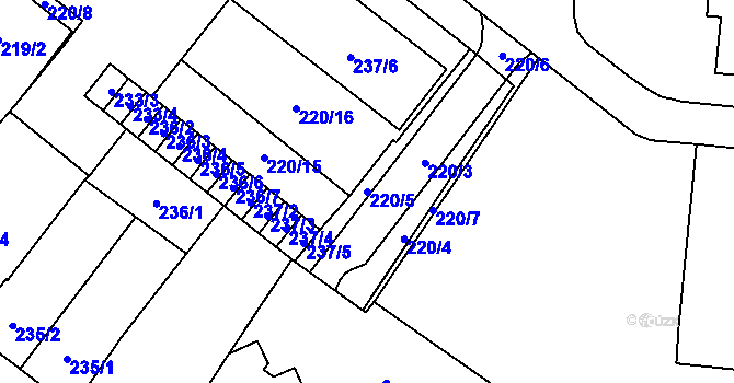 Parcela st. 220/5 v KÚ Opava-Předměstí, Katastrální mapa