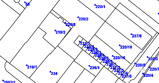 Parcela st. 233/3 v KÚ Opava-Předměstí, Katastrální mapa
