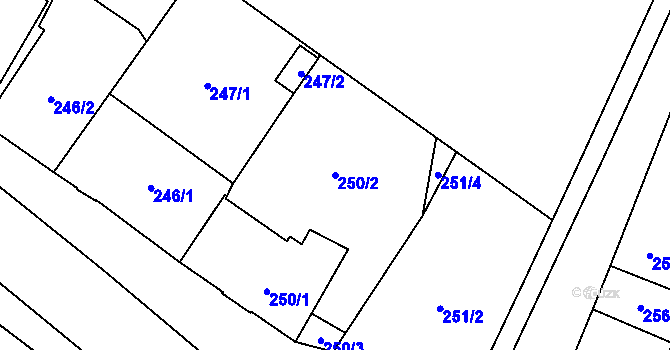 Parcela st. 250/2 v KÚ Opava-Předměstí, Katastrální mapa