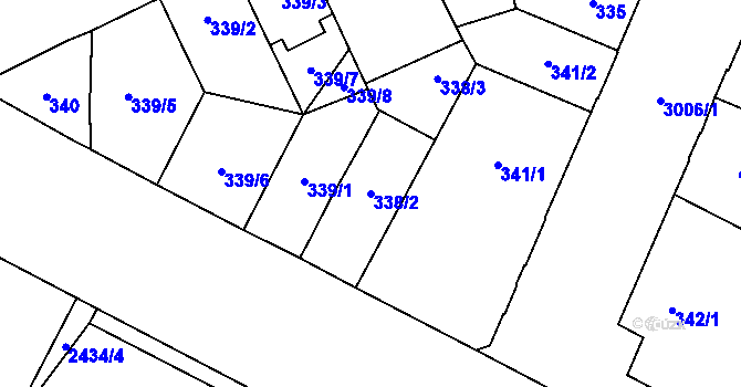 Parcela st. 338/2 v KÚ Opava-Předměstí, Katastrální mapa