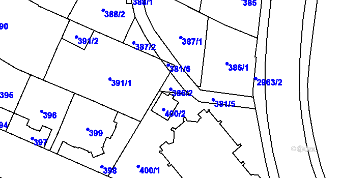 Parcela st. 386/2 v KÚ Opava-Předměstí, Katastrální mapa