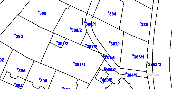 Parcela st. 387/2 v KÚ Opava-Předměstí, Katastrální mapa