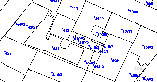 Parcela st. 410/2 v KÚ Opava-Předměstí, Katastrální mapa