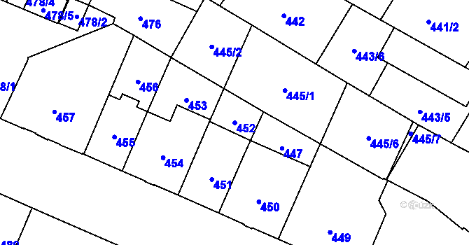 Parcela st. 452 v KÚ Opava-Předměstí, Katastrální mapa