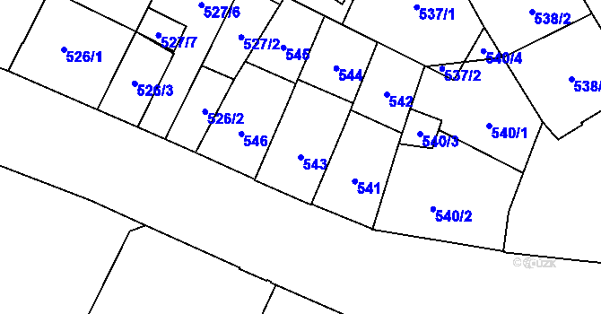 Parcela st. 543 v KÚ Opava-Předměstí, Katastrální mapa
