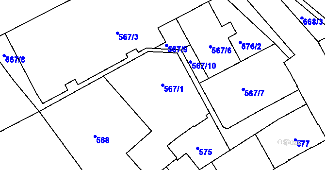Parcela st. 567/1 v KÚ Opava-Předměstí, Katastrální mapa