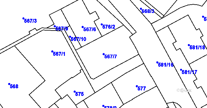 Parcela st. 567/7 v KÚ Opava-Předměstí, Katastrální mapa