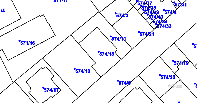 Parcela st. 574/18 v KÚ Opava-Předměstí, Katastrální mapa