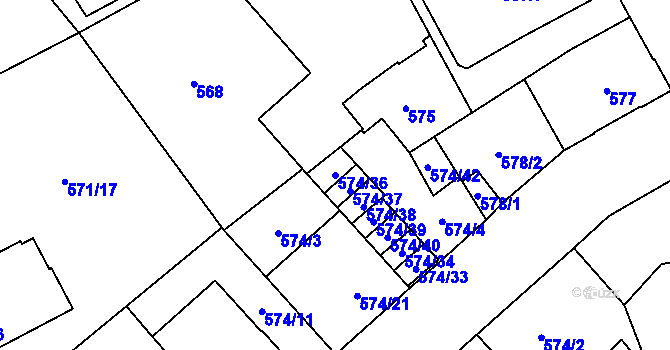 Parcela st. 574/36 v KÚ Opava-Předměstí, Katastrální mapa