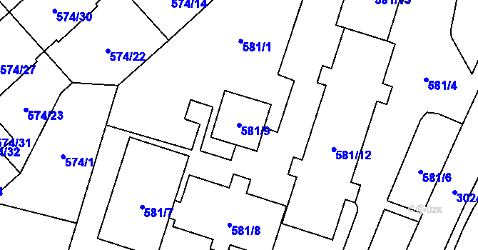 Parcela st. 581/9 v KÚ Opava-Předměstí, Katastrální mapa