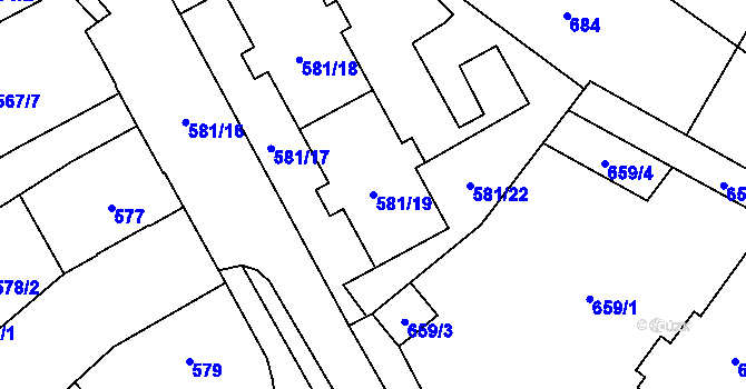 Parcela st. 581/19 v KÚ Opava-Předměstí, Katastrální mapa