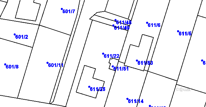 Parcela st. 611/22 v KÚ Opava-Předměstí, Katastrální mapa