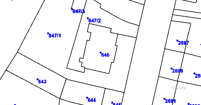 Parcela st. 646 v KÚ Opava-Předměstí, Katastrální mapa