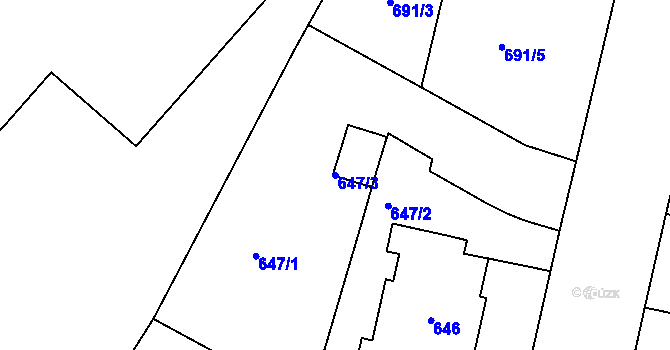 Parcela st. 647/3 v KÚ Opava-Předměstí, Katastrální mapa