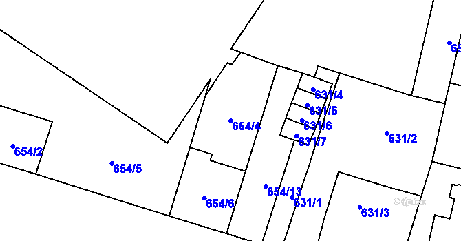 Parcela st. 654/4 v KÚ Opava-Předměstí, Katastrální mapa